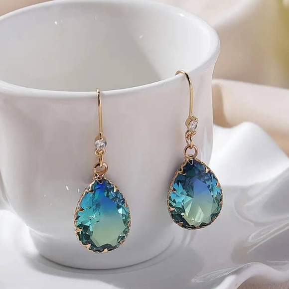 Boutique Jewelry - New Blue Green Glass Drop Earrings Hook Earrings Jewelry Colorful Dangle